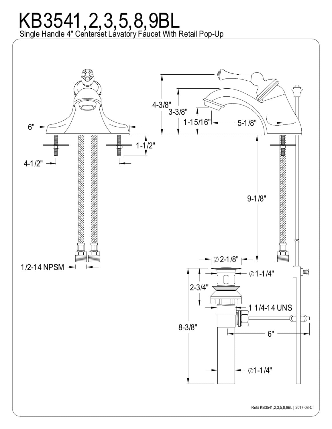 Kingston Brass KB3541BL 4 in. Centerset Bathroom Faucet, Polished Chrome