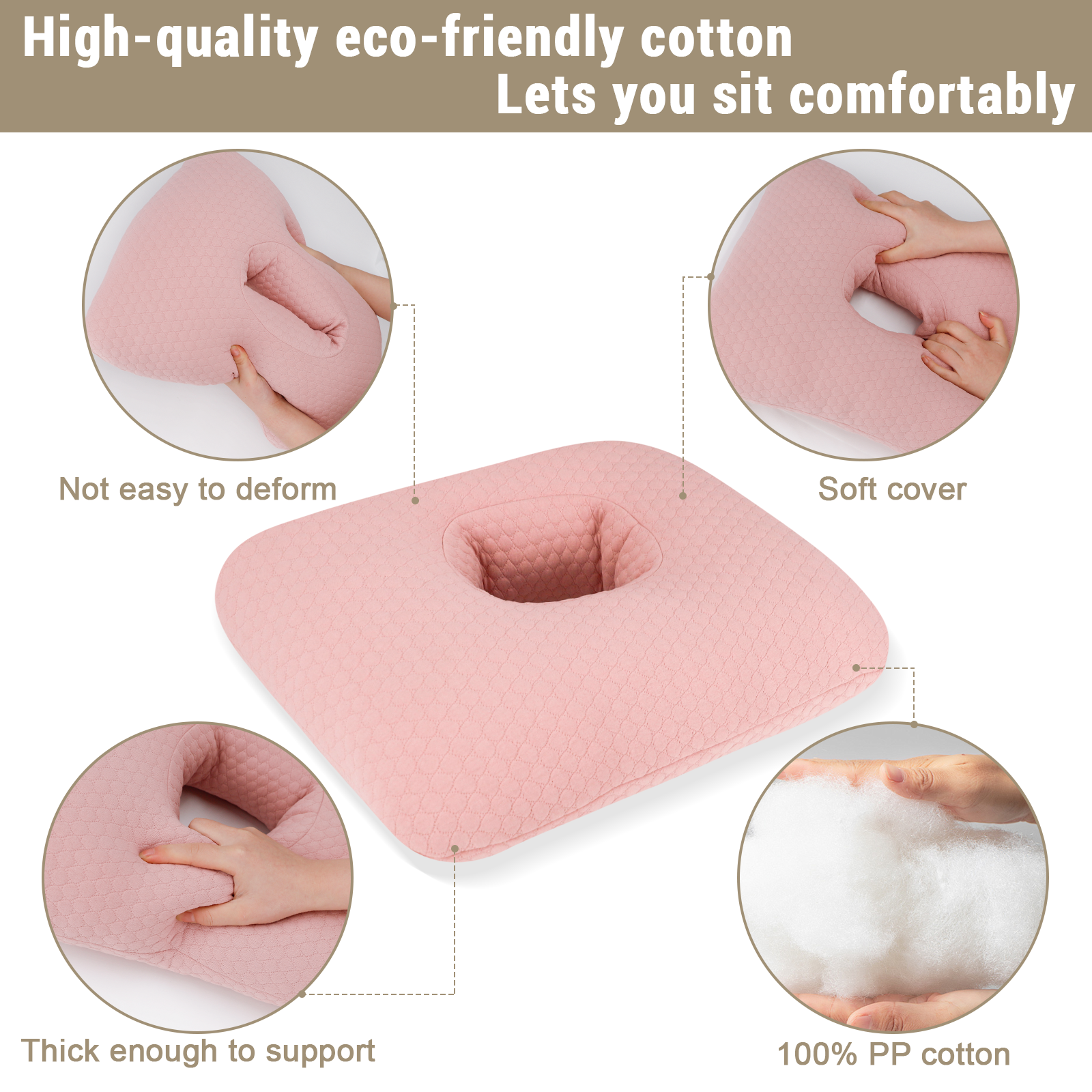 RoamReady Donut Pillow for Bed Sores Tailbone Pain Relief Cushion Cotton Butt Donut Cushion Breathable for Hemorrhoid Pregnancy Prostate and Surgery Sitting Pressure Relief for Home Car Pink