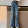 thumbnail image 2 of Gibobby Girl's Bow Print Back Zipper Fly Elastic High Waist Denim Pants Basic Wide Leg Jeans Plus Size Teenage Girls Ripped Jeans(Blue,8-9 Years), 2 of 8