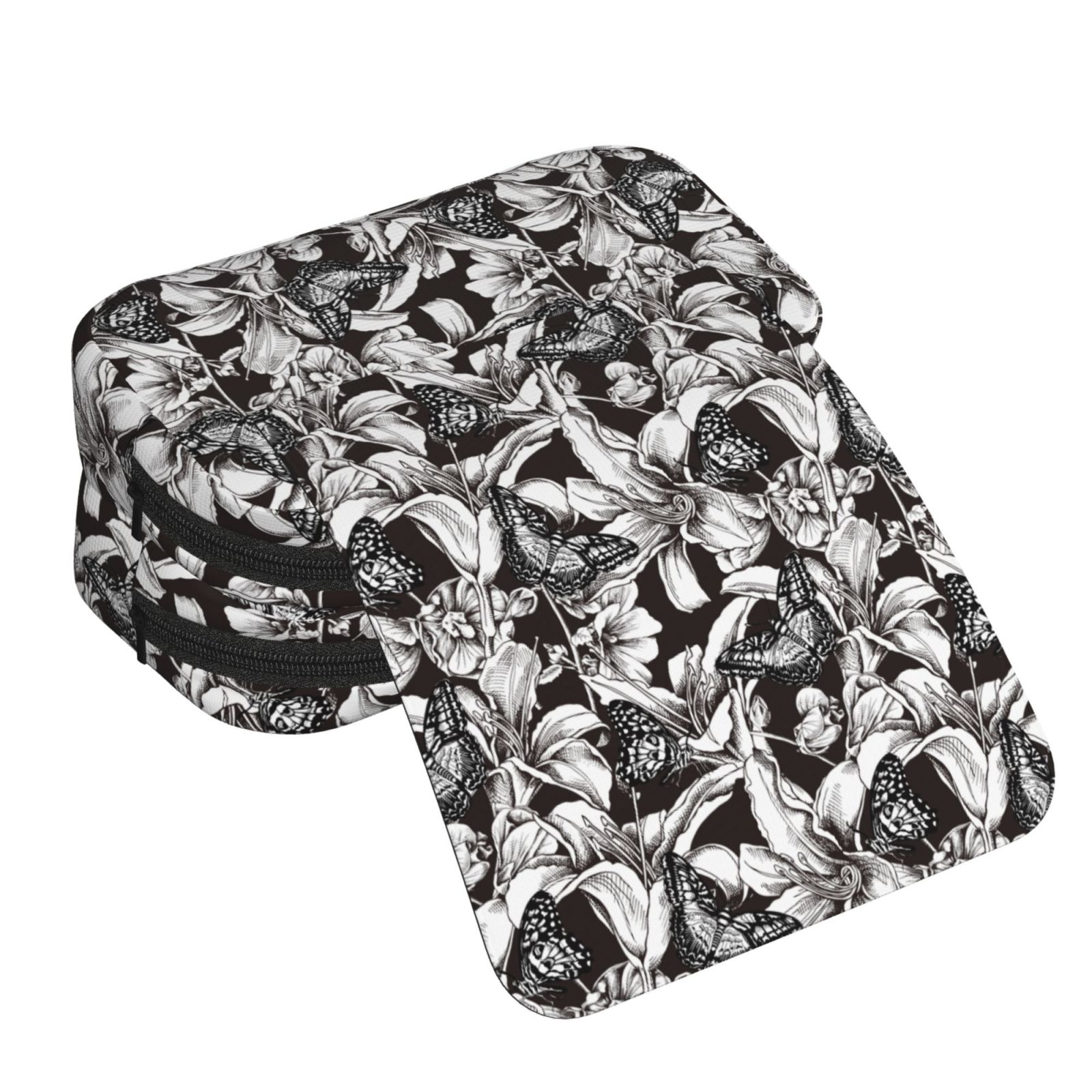 Rateoe Lilies Flowers Pattern Double Clamshell Pen Case, Storage Organizer with Two Zipper Compartments– Holds Up to 50 Pencils & Pens