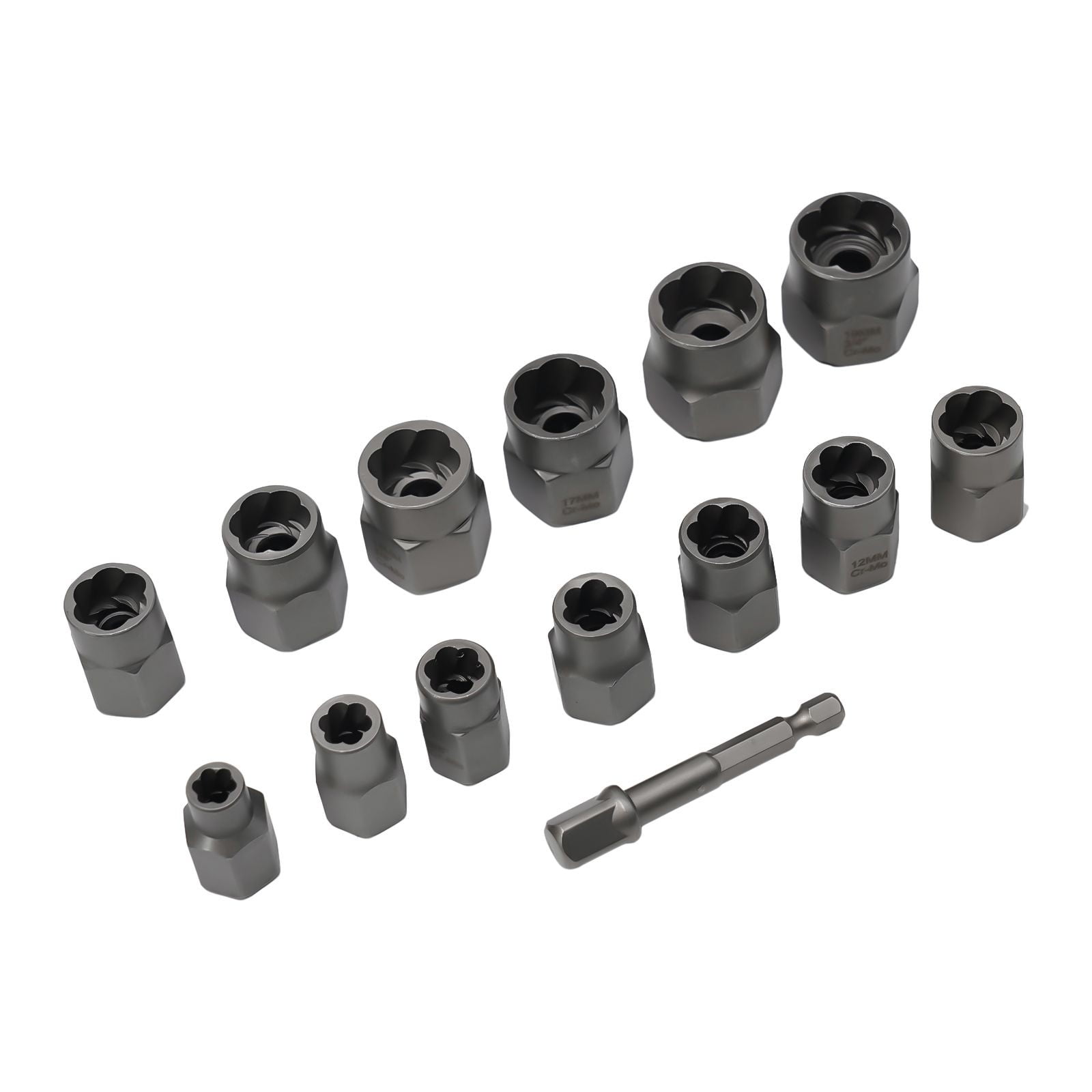 Impact Bolt & Nut Remover Set,13+1 Pieces Bolt Extractor Tool Set with Solid Storage Case,Extraction Socket Set for Removing Damaged,Frozen,Rusted,Rounded-Off Bolts,Nuts and Screws