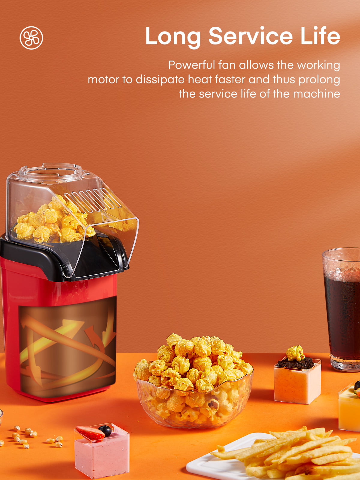 AICOOK Electric Nostalgia Hot Air Popcorn Popper, 1200W, Retro Household,  Low-Calorie & Fat-Free