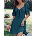 thumbnail image 3 of Deep V Neck Elegant Bow Tie Mini Dress Sea Blue S, 3 of 8