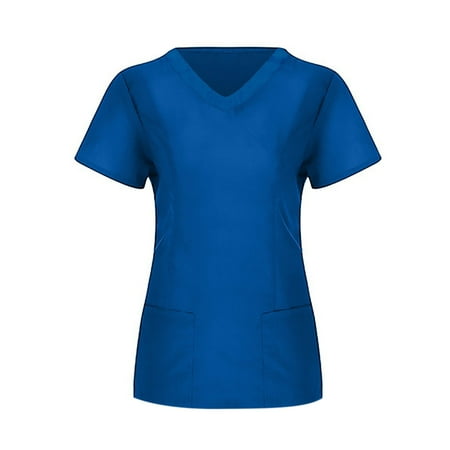 

TAIAOJING Scrubs for Women Workwear Short Sleeve V-neck Tops Working Uniform Solid Pocket Blouse