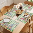 thumbnail image 5 of Happy Easter Placemats Set&nbsp;of 1 Watercolor Gnomes Colorful Eggs Floral Greenery Green Plaid Heat Insulation Washable Place Mats, Non-Slip Table Mats for Dining Table Party Kitchen,13x19 Inch, 5 of 9