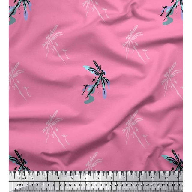 Soimoi Poly Georgette Fabric Dragonfly & Texture Printed Craft Fabric by the Yard 42 Inch Wide
