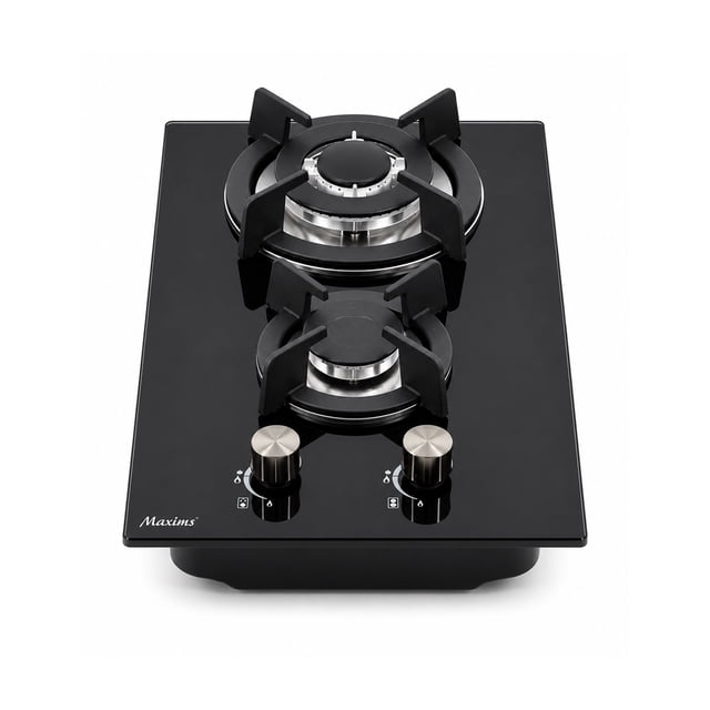Parrilla de Gas Maxims Empotrable 2 Quemadores Cristal Negro 30cm 127V Gas LP y Natural