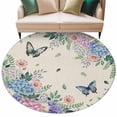 thumbnail image 2 of Round Area Rug 8 Ft, Watercolor Flowers Washable Non-Slip Circle Carpet for Living Room/Bedroom, Spring Floral Butterflies Botanical Beige Collection Low-Profile Large Area Rugs for Indoor, 2 of 7