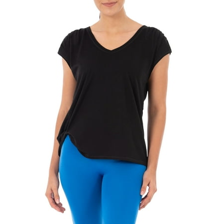Shirred Knot - Women's Active Shirred Sleeve T-shirt with Side Knot