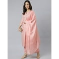 thumbnail image 4 of Janasya Women's Baby Pink Poly Silk Solid Festive Straight 3/4 Sleeve Round Neck Calf Length Kurta With Pant & Dupatta, 4 of 9