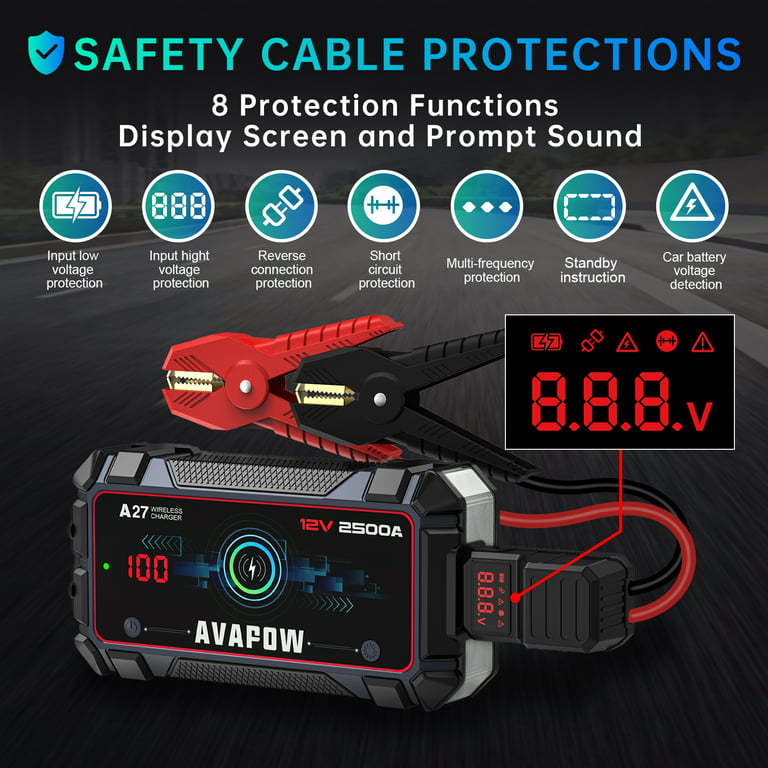 AVAPOW Car Battery Jump Starter 4000A Peak,12V Portable Jumpstart Box for  Up to 10L Gas 10L Diesel Engine with Booster Function,PD 60W Fast Charging