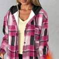 thumbnail image 5 of Women's Plaid Hoodie Button up Long Sleeve Thick Hooded Sweatshirt with Pocket Casual Jacket Coat, 5 of 7