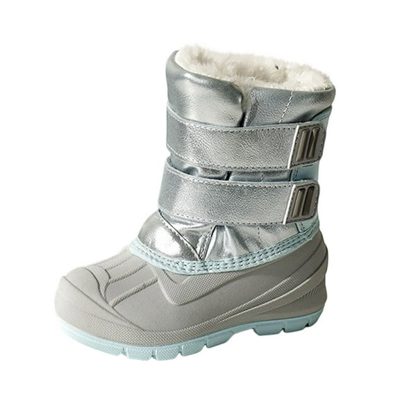 OWUUcdse Girls Snow Boots, Casual Non-Slip Fleece-lined Comfortable Winter Booties Light Blue Size 10 (Little Kids)