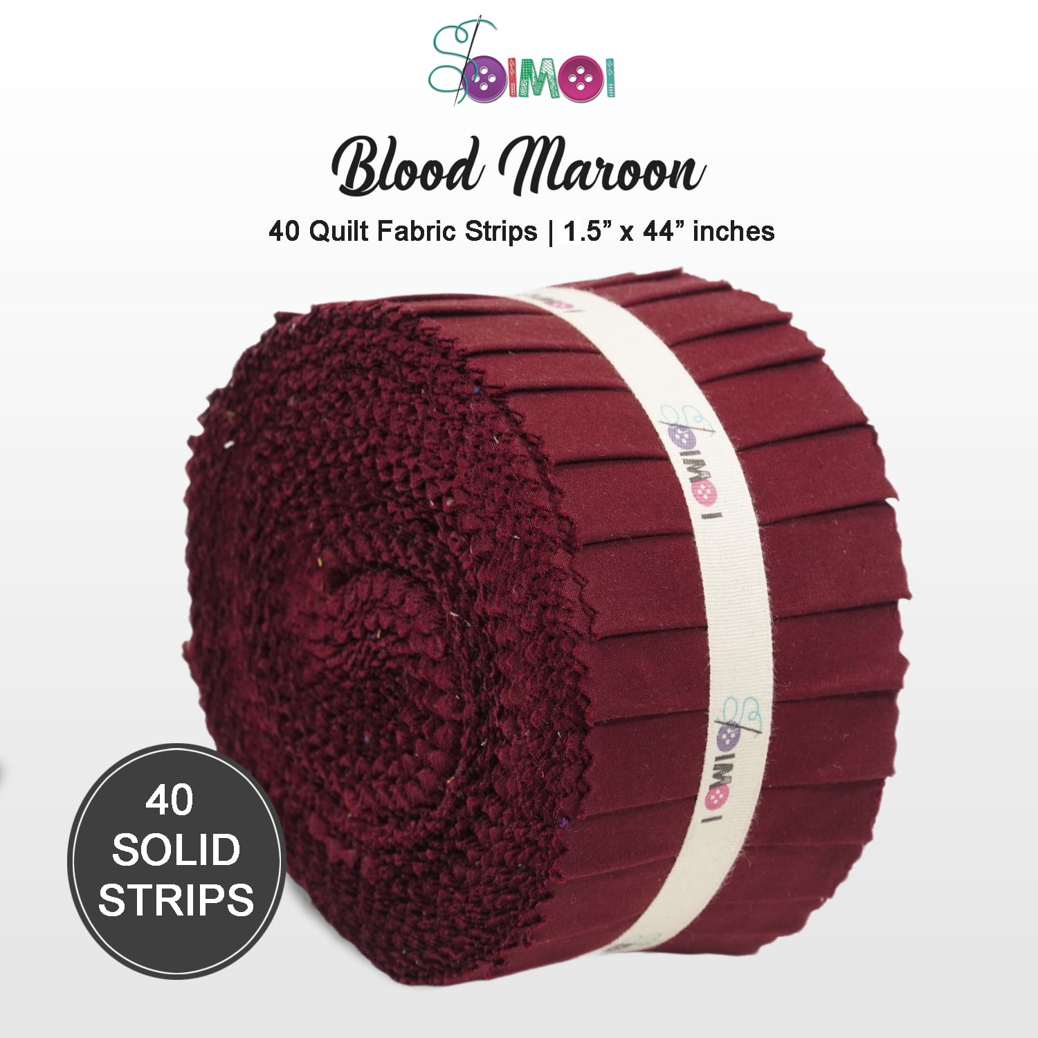 Soimoi Solid Jelly Roll Fabric Strips for Quilting, 1.5" Precut Fabric for DIY, 40 Strip Assorted Bundle, Jelly Roll For Scrapbooking, Perfect Quilting Fabric for Sewing, Craft - Blood Maroon