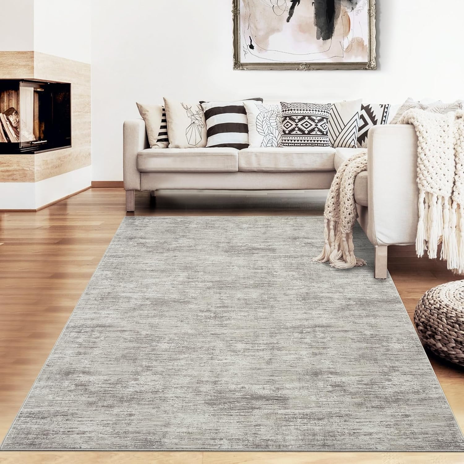 10x13 Washable Non-Slip Modern Abstract Area Rug, Stain Resistant, Large Contemporary Accent Floor Carpet, Foldable, Taupe.