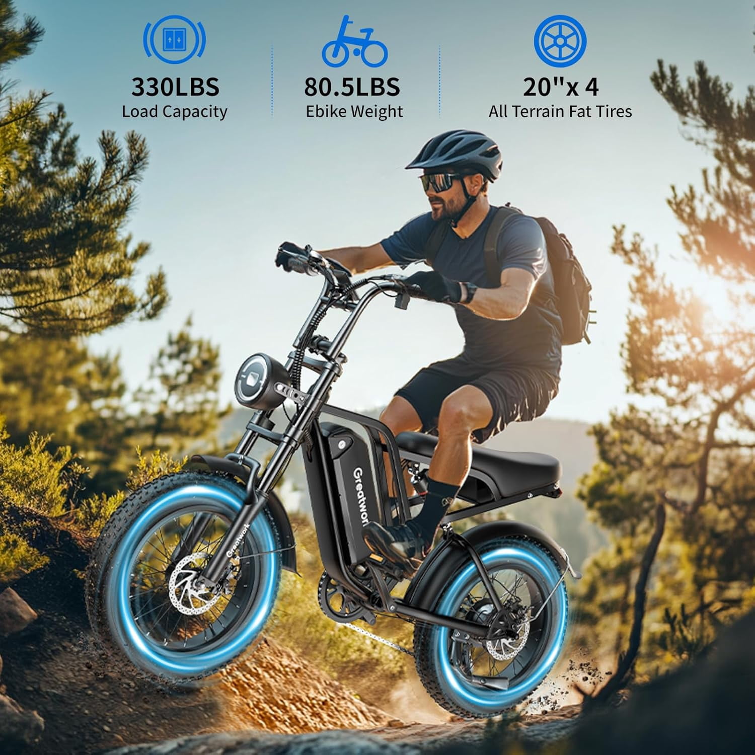 Electric Bicycle Peak 2500W for Adults,37MPH 100Miles, 48V 25Ah, 20*4in Fat Tire 7-Speed Full Suspension Mountain E Bike All-Terrain UL 2849