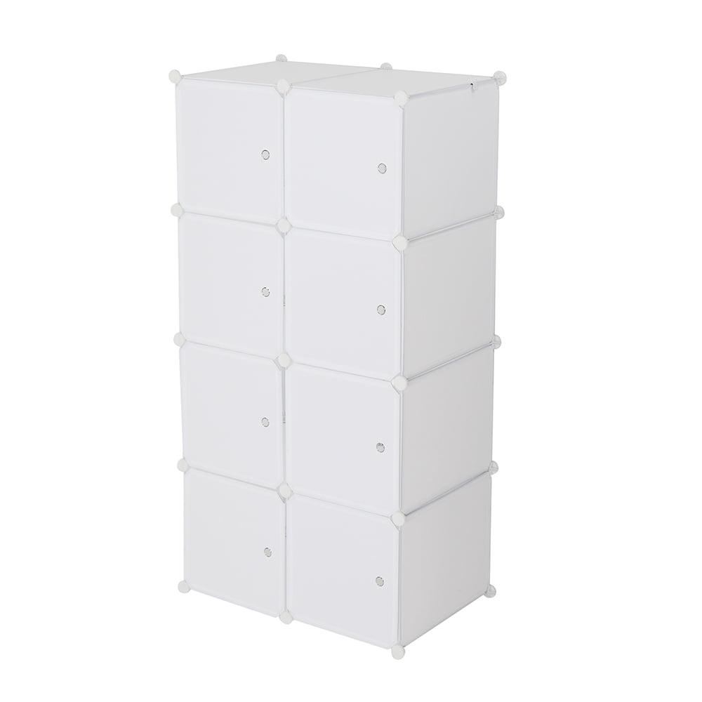 8-Cube Storage Organizer Stackable White Modular Shelves with Hanging Rod for Home & Office Organization