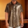 thumbnail image 2 of Jkung Men Shirt Lapel Short Sleeve Buttons Placket Shirt Tops Glossy Design Loose Fit Solid Color Night Club Shirt Daily Wear, 2 of 7