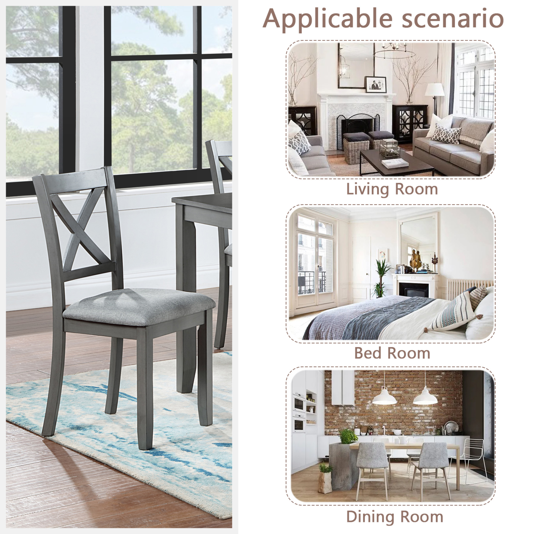 Noble House Farmhouse Dining Set for 6, Rectangular 58.5" Wooden Table with Upholstered Chairs and Bench, Gray
