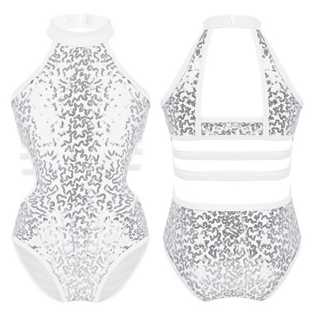

inhzoy Kids Girls Halter-neck Sequins Ballet Dance Sports Leotard Bodysuit
