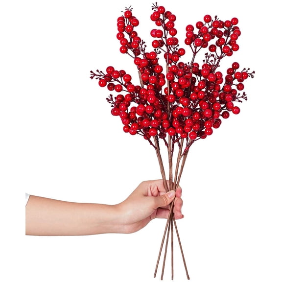 4 Pack Artificial Red Berry Stems - 20 Inch Christmas Holly Berry Branches for Holiday Home Decor and Crafts