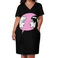 thumbnail image 3 of Vestido retro holgado con bolsillos y pegatinas gráficas para mujer, vestido de moda para mujer, vestidos de noche, 3 of 7