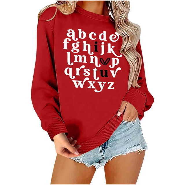 Penkiiy Chandails en Molleton de la Saint-Valentin pour Femmes - Mignon Chandail en Molleton de la Saint-Valentin Décontracté Cœur Pull-Over Rouge L