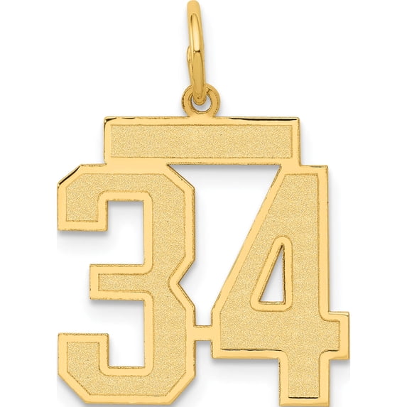 14K Yellow Gold Medium Satin Number 34 Charm (17.22 X 18.8) Made In United States lsm34