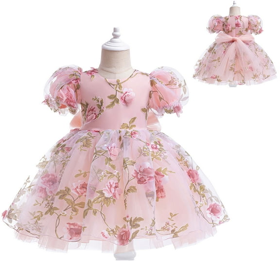3D Flower Princess Girls Halloween Dress Birthday Flare Ball Gown for 1T-7 Year