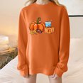 thumbnail image 2 of APEXFWDT Women's Thanksgiving Sweatshirt Pumpkin & Maple Print Crew Neck Sweatshirt Drop Shoulder Holiday Casual Sweatshirt,S,Orange, 2 of 5