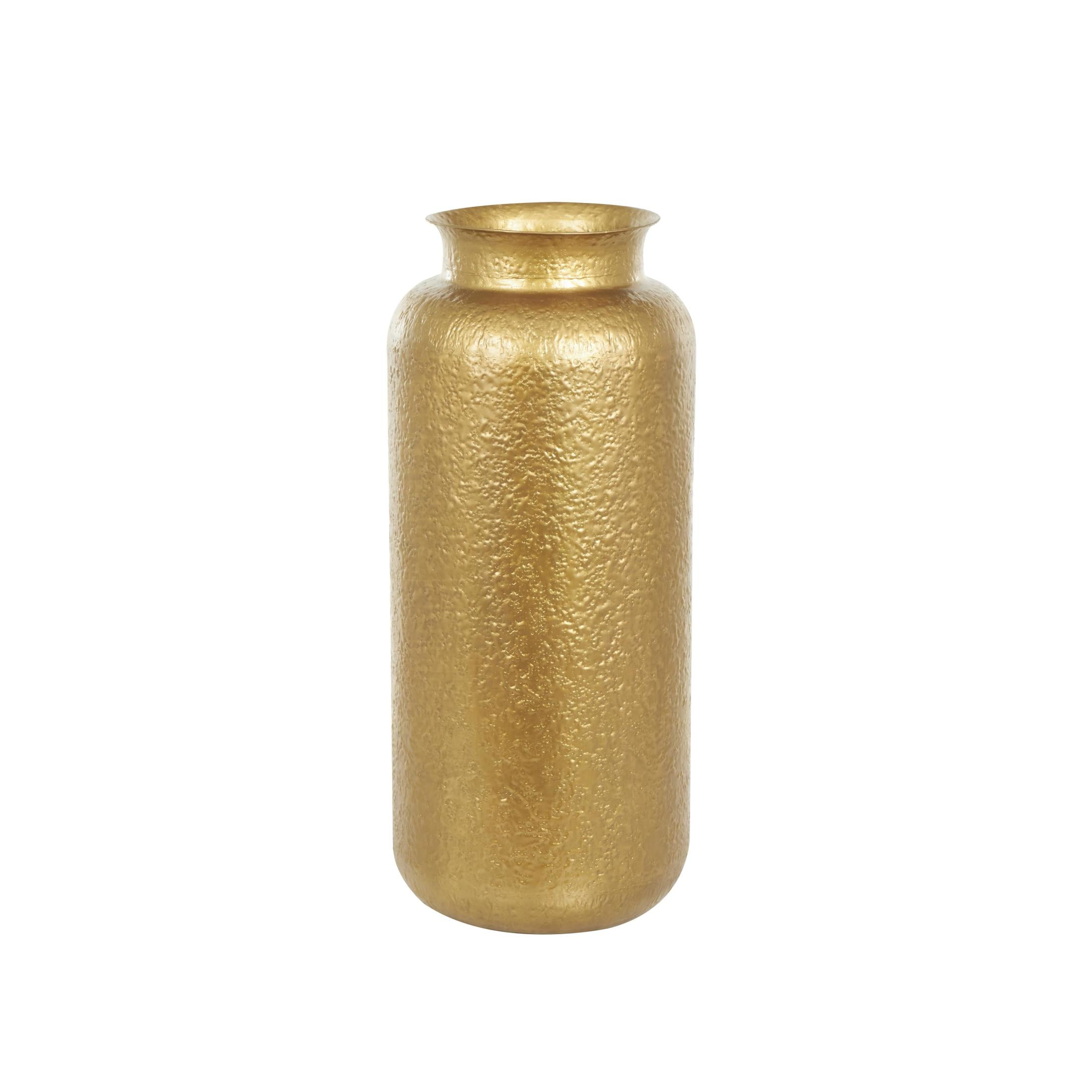 DecMode 36" Tall Textured Hammered Floor Gold Metal Vase