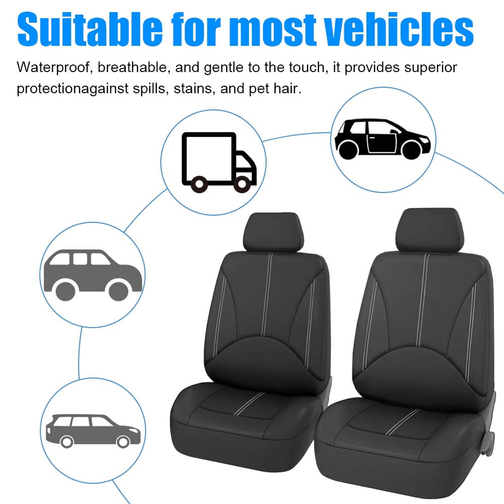 XiongXiong 9 Pcs Faux Leather Car Seat Covers Full Set, Front & Rear Bench Waterproof Seat Cover for SUV,Sedan,Van, Airbag Compatible, Classic Black