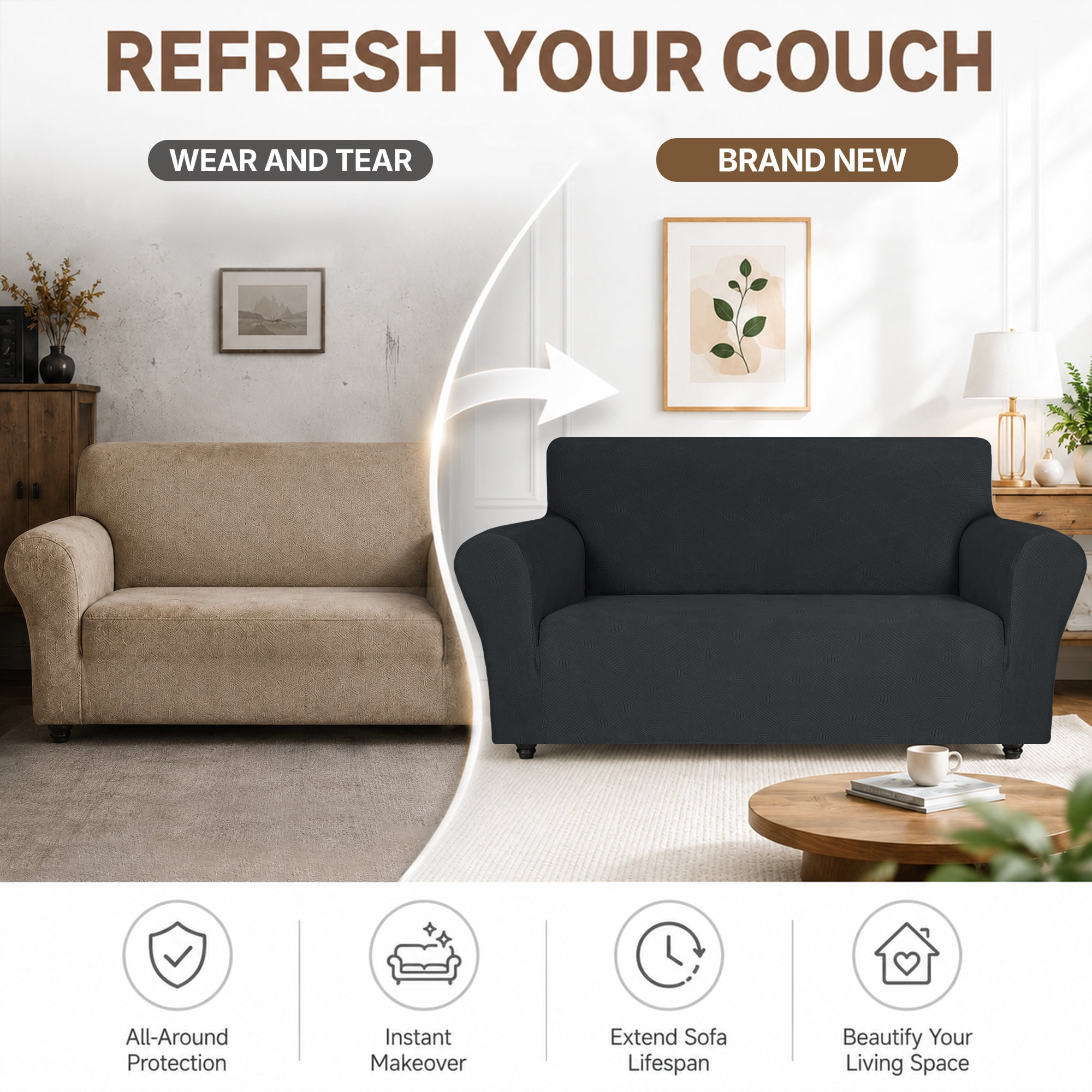 JIATER 1-Piece Sofa Cover Stretch Couch Cover Washable Sofa Slipcover Furniture Protector for Loveseat Sofa,Dark Gray