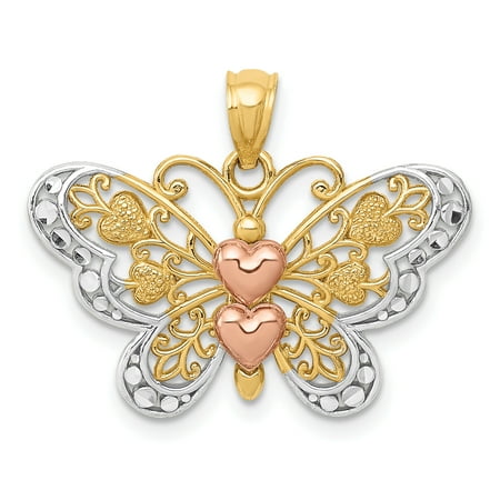 Two Tone Gold Butterfly Pendant (14kt Yellow Gold Two Tone White Butterfly Pendant Charm Necklace Animal Fine Jewelry Ideal Gifts For Women Gift Set From)