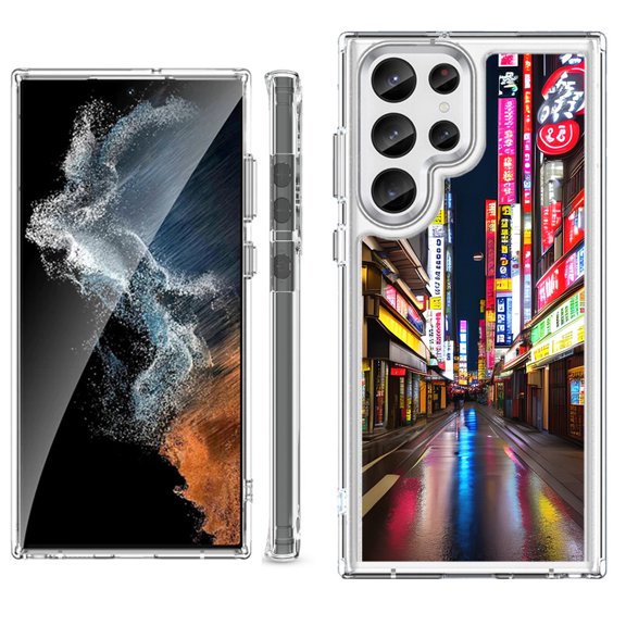 Shockproof Bumper Phone Case for Samsung Galaxy S23 Ultra 5G, by OneToughShield ® - Neon Street