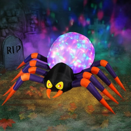 9ft Halloween Inflatable Spider with LED Lights, No-Electricity Outdoor Yard Decoration for Garden & Parties