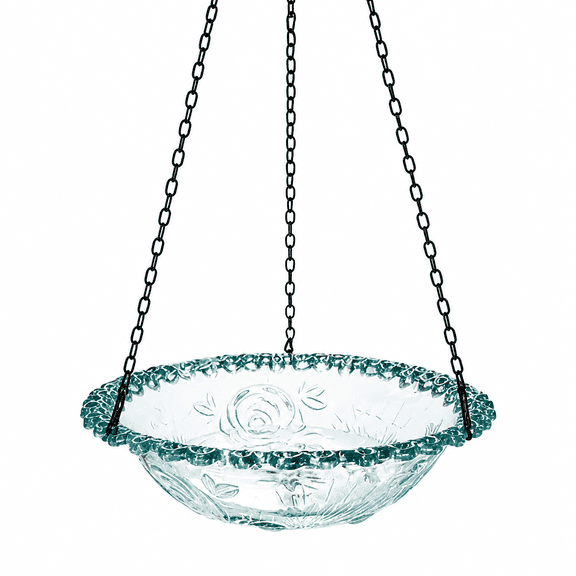 Hanging Bird Bath for Outside, 16 Inch Glass BirdBath Bowl with Metal Hanging Chains, Hummingbird Hanging Bird Feeder for Outdoor Garden Yard