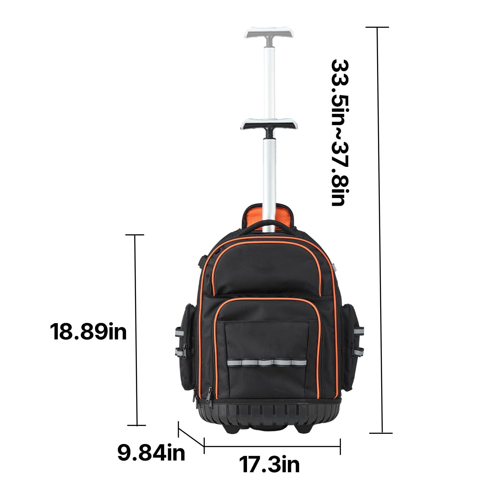 Rolling Tool Backpack with 45 Pockets, 110 lbs Capacity, 1680D Oxford Fabric, 2-Level Handle, for Electrician Plumber Mechanic