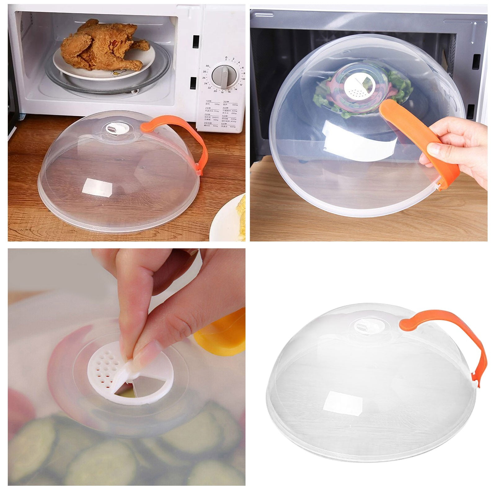 Cabilock Microwave Food Cover - Reusable Clear Plastic Dome Lid, 26.5x26.5x10cm, Splatter Guard