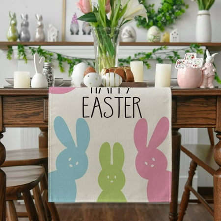 

NGTEVOOS Clearance Easter Bunny Napkin Table Flag 5-piece Set Easter Printed Linen Imitation Heat Insulation Table Pad Table Towel(4 * Napkin+1 * Table Flag)