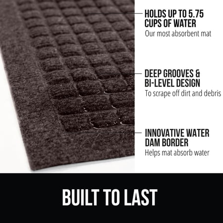 GORILLA GRIP Moisture Guard Doormat, Indoor Outdoor Rubber Backed Weather Mat, 35x23, Coffee