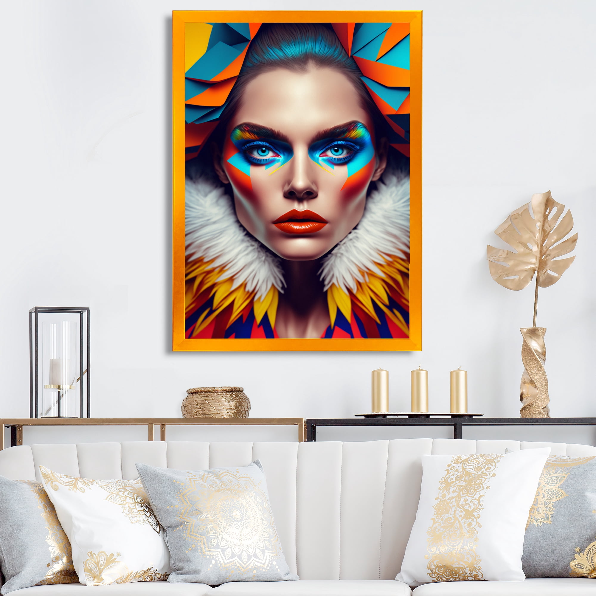 Designart Colorful Sensual Woman In Fur Coat I Framed Wall Art