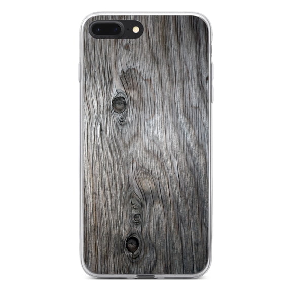 DistinctInk Clear Shockproof Hybrid Case for iPhone 7 PLUS / 8 PLUS (5.5" Screen) - TPU Bumper, Acrylic Back, Tempered Glass Screen Protector - Grey Weathered Wood Grain Print - Printed Wood Image