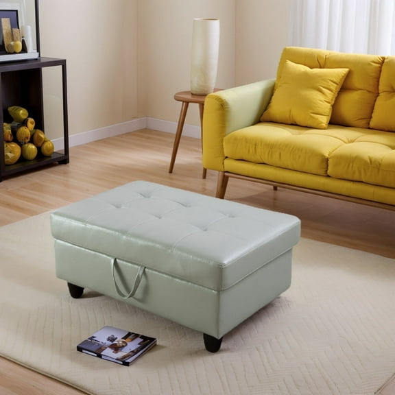Faux Leather Storage Ottoman