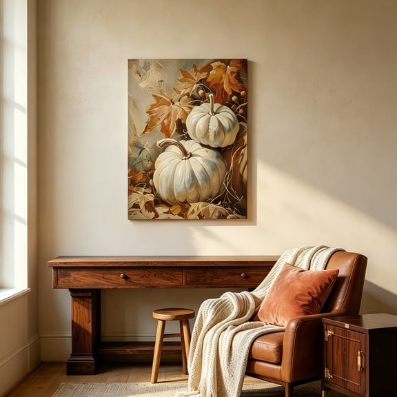 Rustic Fall Pumpkins Wall Art Decor, Vintage Aesthetic Farmhouse Autumn Canvas Wall Art Prints for Living Room Bedroom Kitchen, Thanksgiving Decorations Wall Artwork Picture Prints Framed, 11x14