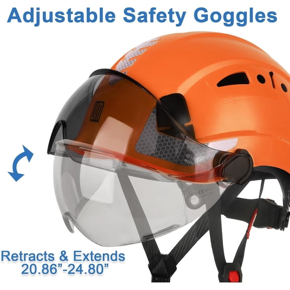 Safety Helmet Hard Hat with Visor, Lightweight Vented Work Helmet, 6-Point Adjustable Ratchet Suspension Hardhat for Industrial and Construction