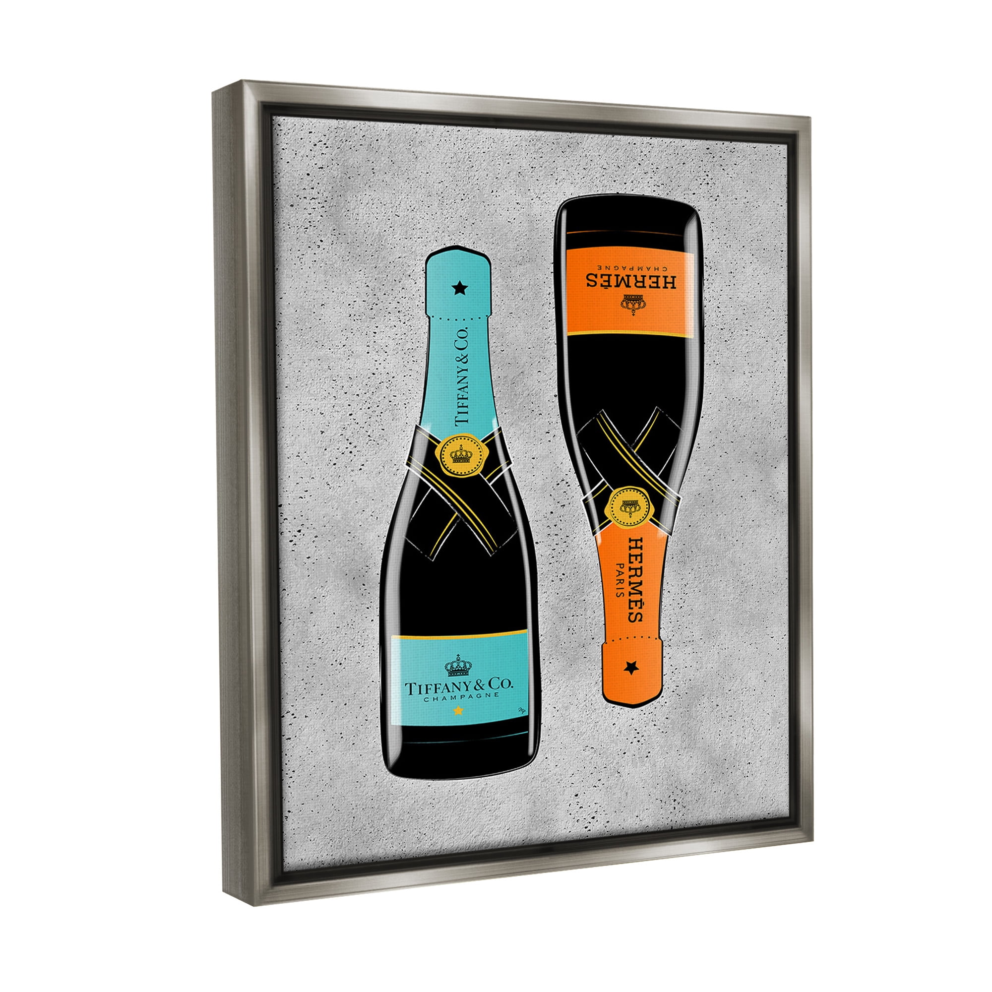 Stupell Industries Chic Glam Champagne Food & Beverage Painting Gray Floater Framed Canvas Art Print Wall Art, 17 x 21