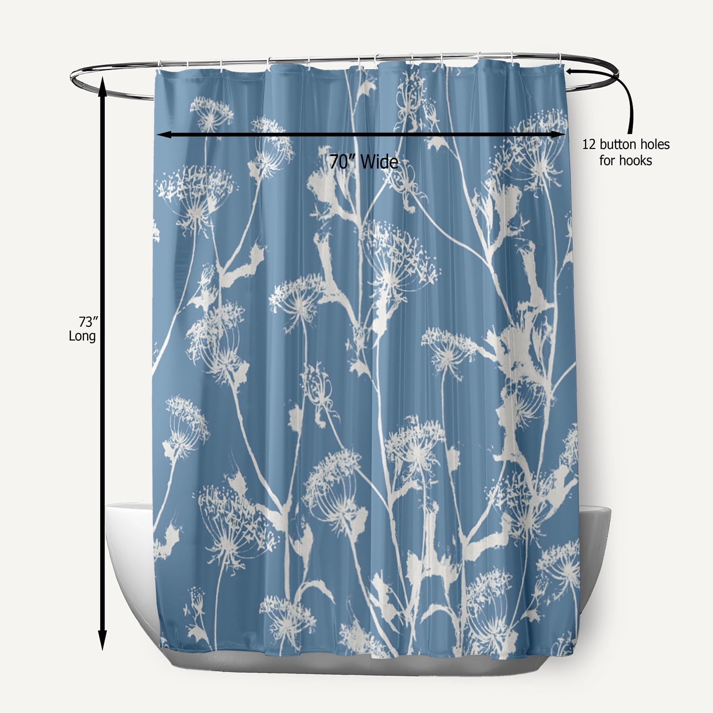 Simply Daisy 70" W x 73" L Windy Blossom Polyester Shower Curtain, Blue [1 Ct]