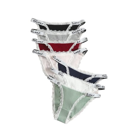 

WDIRARA Women s 7 Pack Panty Set Letter Tape Underwear Panties Lace Multicoloured M