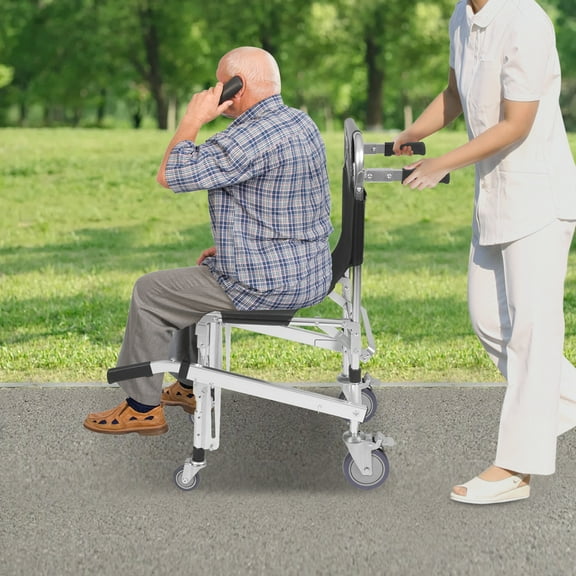 160kg/352.74lbs Black Foldable Emergency Stair Chair Stair Climbing Wheelchair for Homes Schools Hospitals